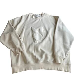 Playboy x PacSun Men’s Puffy Logo Crewneck Sweatshirt Cream Beige Minimalist- XL